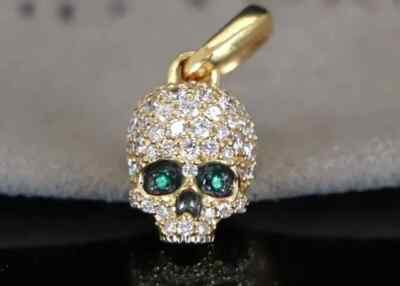 14k Yellow Gold Plated Pave Set Lab Created Diamond Memento Mori Skull Pendant