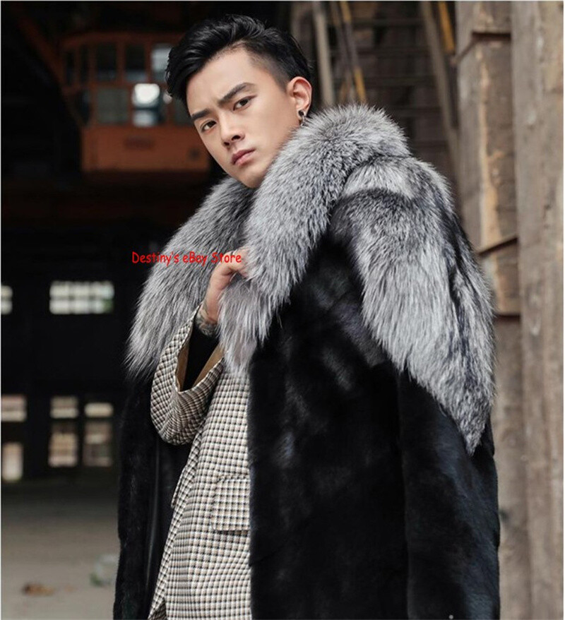 Denny&Dora Men's Sheepskin Shearling Leather Jacket Gray Color