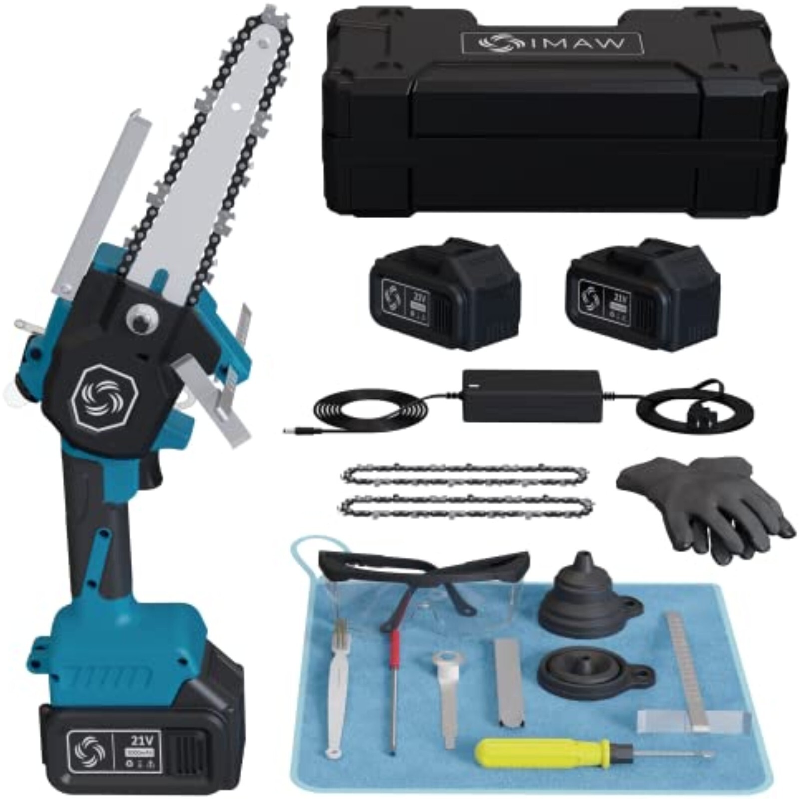 IMAW Handheld 6 inch Mini Chain Saw Cordless Pruning Saw 2X 3000mah Battery