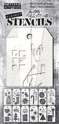 Tim Holtz Element Stencils 12/Pkg-Festive Art