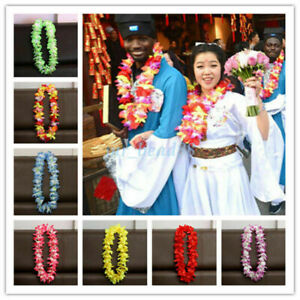 Hawaiian Flower Leis Garland Necklace Hawaii Beach Fancy Dress Party Prop Decor