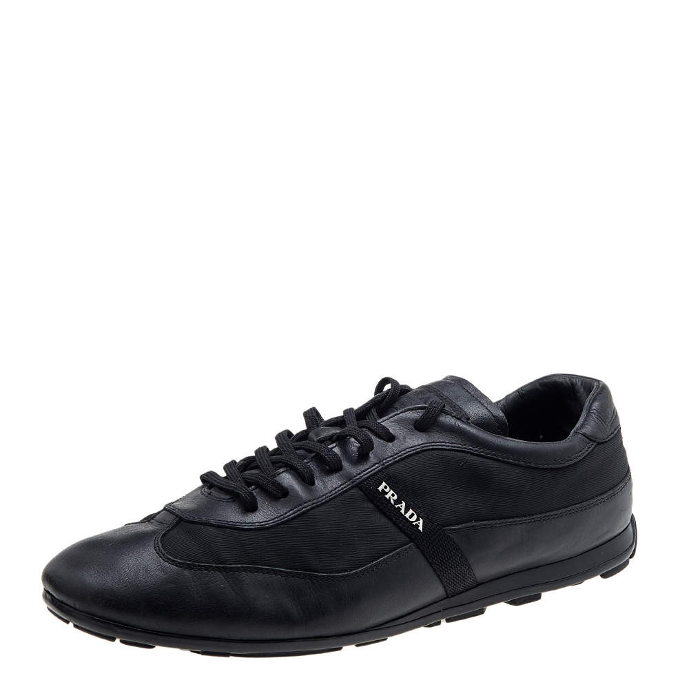 Prada Sport Black Leather And Nylon Low Top Sneakers Size 44 | eBay