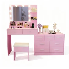 Macaron Powder 9 Drawers 2 Shelves Desktop Storage Dressing Table Set Cabinet