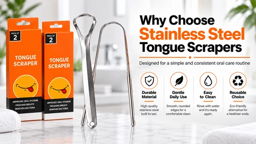 2 Pack Stainless Steel Tongue Scrapers Reusable Oral Hygiene Tongue Cleaner - Picture 7 of 10