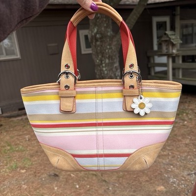 Coach Hamptons Daisy Striped Mini Tote