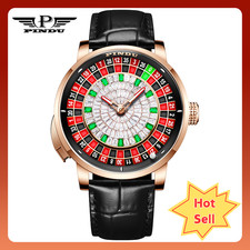 2024 PINDU Men's Automatic Waterproof Roulette Button Dress Watch