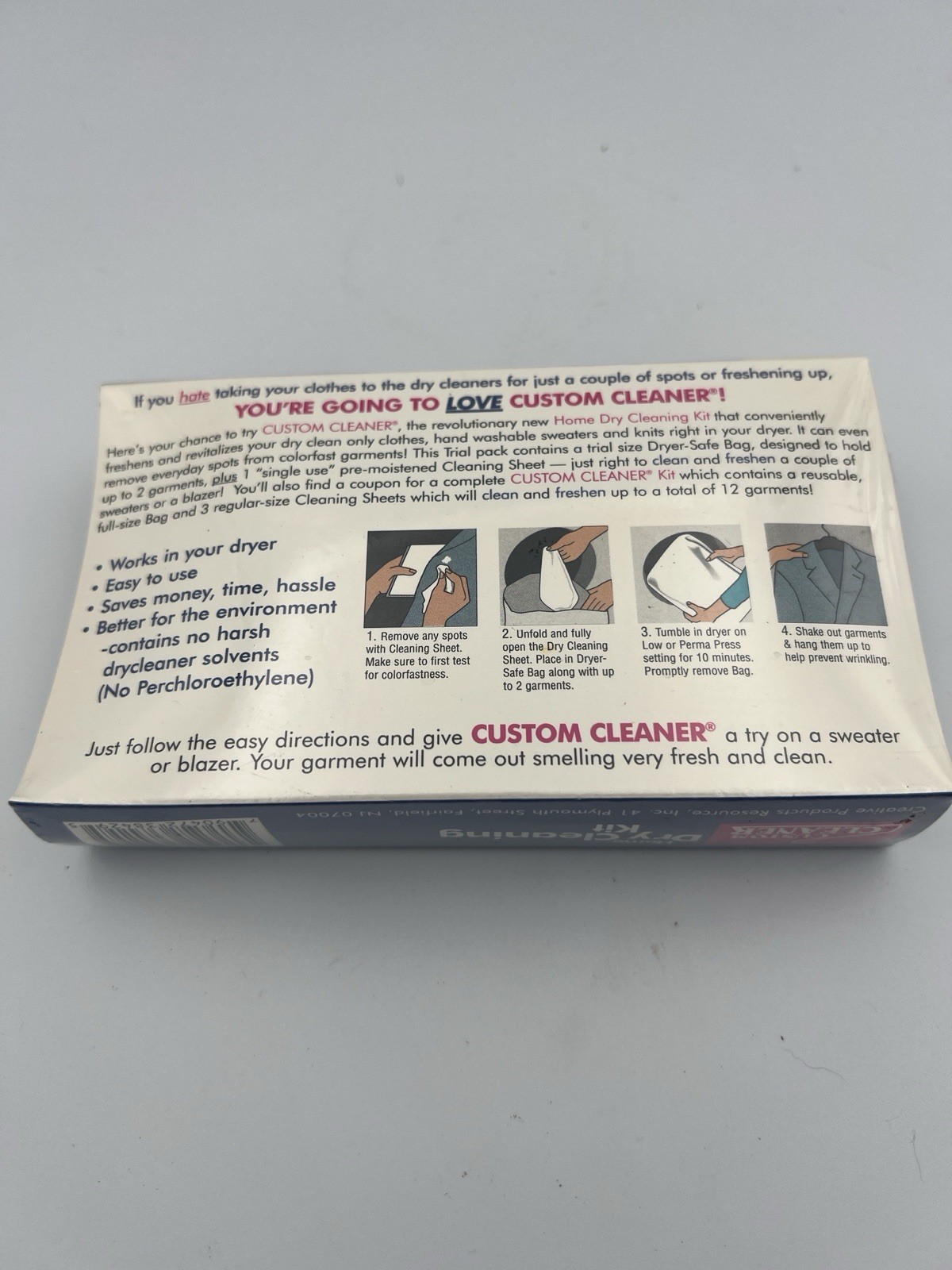 Custom Cleaner Home Dry Cleaning Kit Trial Size Vintage 1999 NOS 2 Garments