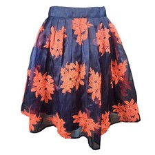 Maeve Anthropologie Pome Blossom Skirt Womens 4 Blue Orange Tulle Embroidered