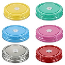6 PCS Stainless Steel Mason Jar Lids with Straw Hole, Regular Mouth Mason Jar