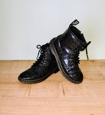 Dr Martens 1460 Boots Size UK 2.5 J Black Silver Glitter Lace Up Zip Boots