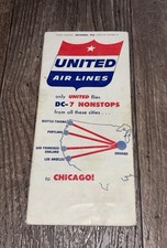 United Airlines 1956 DC-7 Mainliner System Time Table Brochure Booklet Vintage