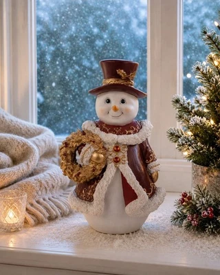 Dekorativer Schneemann Kranz Rot Weiß 15x14x24cm Clayre & Eef Weihnachten - Bild 1 von 3