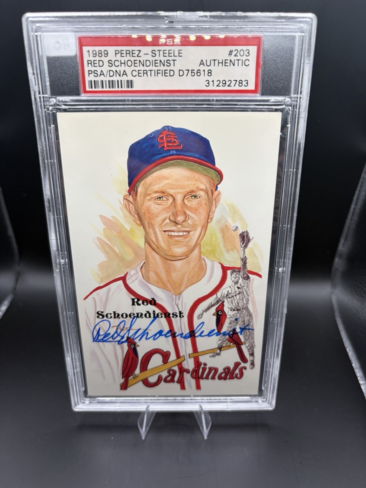 Red Schoendienst #203 (Baseball Cards 1989 Perez Steele HOF Postcard) — is it worth grading?