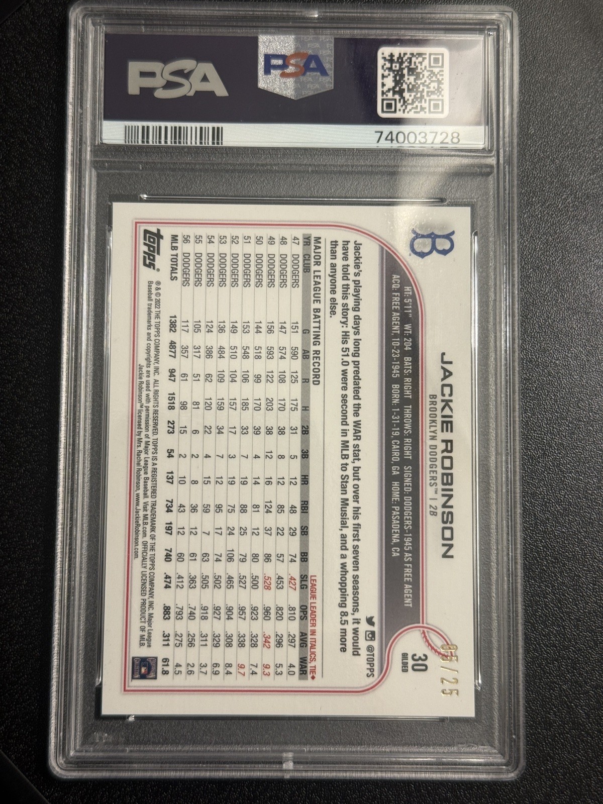 2022 Topps Gilded Collection Jackie Robinson #30 Raywave Gold Etch PSA 10 view 2
