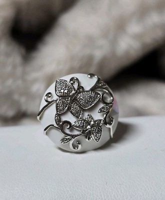 347 $ Ross Simons Sterlingsilber weißer Achat Diamant Schmetterling breiter Käfigring EA