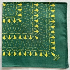 Vintage Bandana Yellow Geometric Pine Tree Pattern Handkerchief Green Cotton 19"