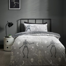 Image of Catherine Lansfield Halloween Glow In Dark Skeleton Duvet Cover Bedding Set Grey