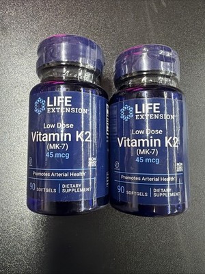 2X Life Extension Low Dose Vitamin K2 (MK-7) 45 mcg 90 Softgels -Arterial Health