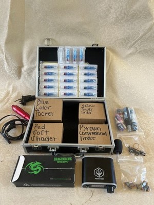 Dragonhawk Complete Tattoo Kit 2 Rotary Pen Machines Case Inks Needles Beginner