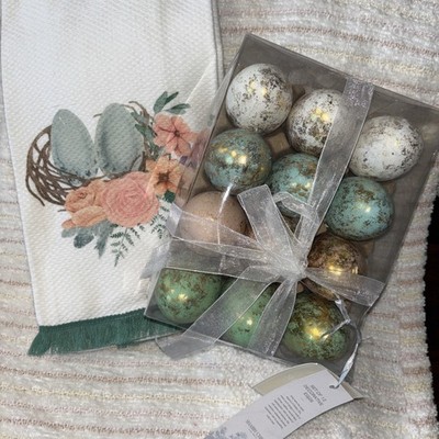 Shabby Chic GOLD METALLIC Multicolor EASTER EGGS(12)Carton + (2)towels