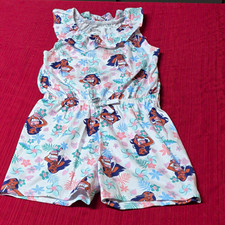 Disney Moana Girls 4T Cotton Floral Romper White Sleeveless Elastic Waist