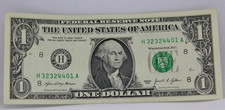 Repeater 3232 Fancy Serial Number One Dollar Bill H32324401A Broken Ladder