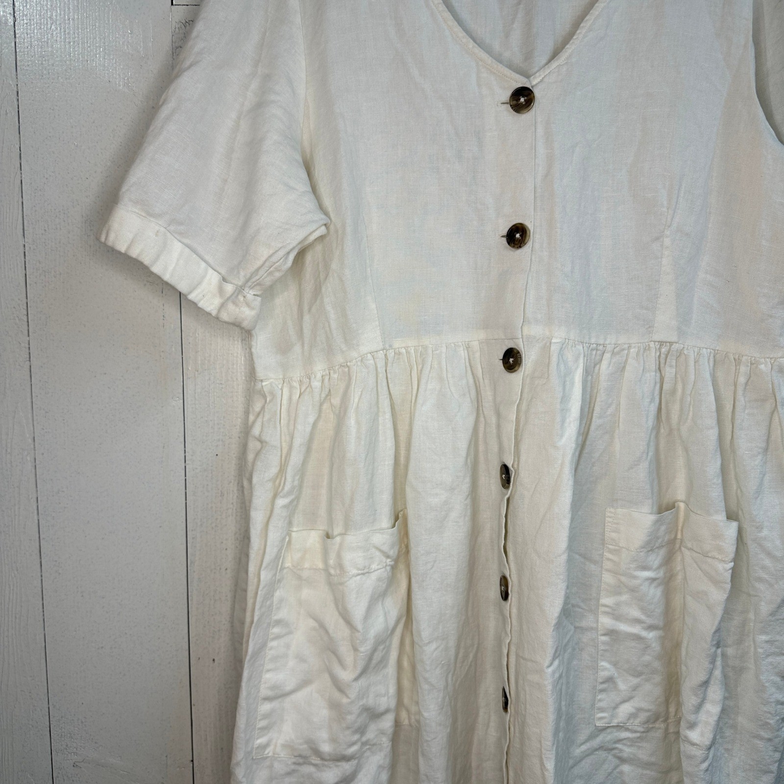 Oak + Fort White Linen Blend Midi Dress Button Front Pockets Casual XL