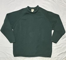 LL Bean Sweater Mens 2XLT Green Fishermans Mock Neck Waffle Knit Big Tall