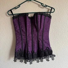 Dreamgirl Lace-Up Corset  Lingerie Gothic Fairy Burlesque Black Purple Size 32
