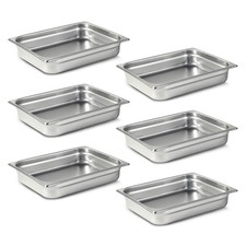 1/2 Hotel Pans 2.5 Inch Deep Stainless Steel Food Pan - Anti-Jam 6 Pack Steam...