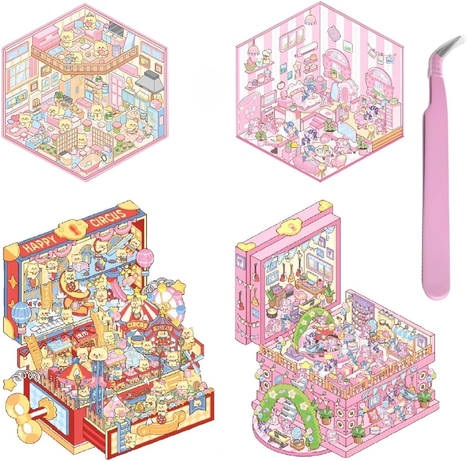 GETFACAI 4 Sets Sticker Therapy Store, 3D Sticker Scene, 3D House Sticker Set, 3D Sticker