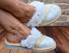 Women Sheepskin Slippers Cozy Fluffy Warm White Sheepwool Mules Slip on Shoes
