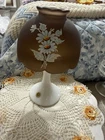 Vintage MCM Westmorland Brown Satin Milk Glass Base Fairy Lamp Painted Flowers