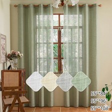Linen Look Voile Net Curtain Pair of Sheer Drape Panel Eyelet Curtains Bedroom