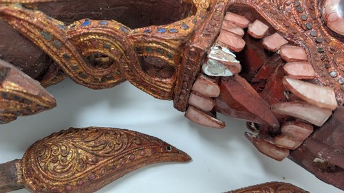 Testa di drago vintage in legno di teak thailandese decorazione da collezione - Foto 22 di 23
