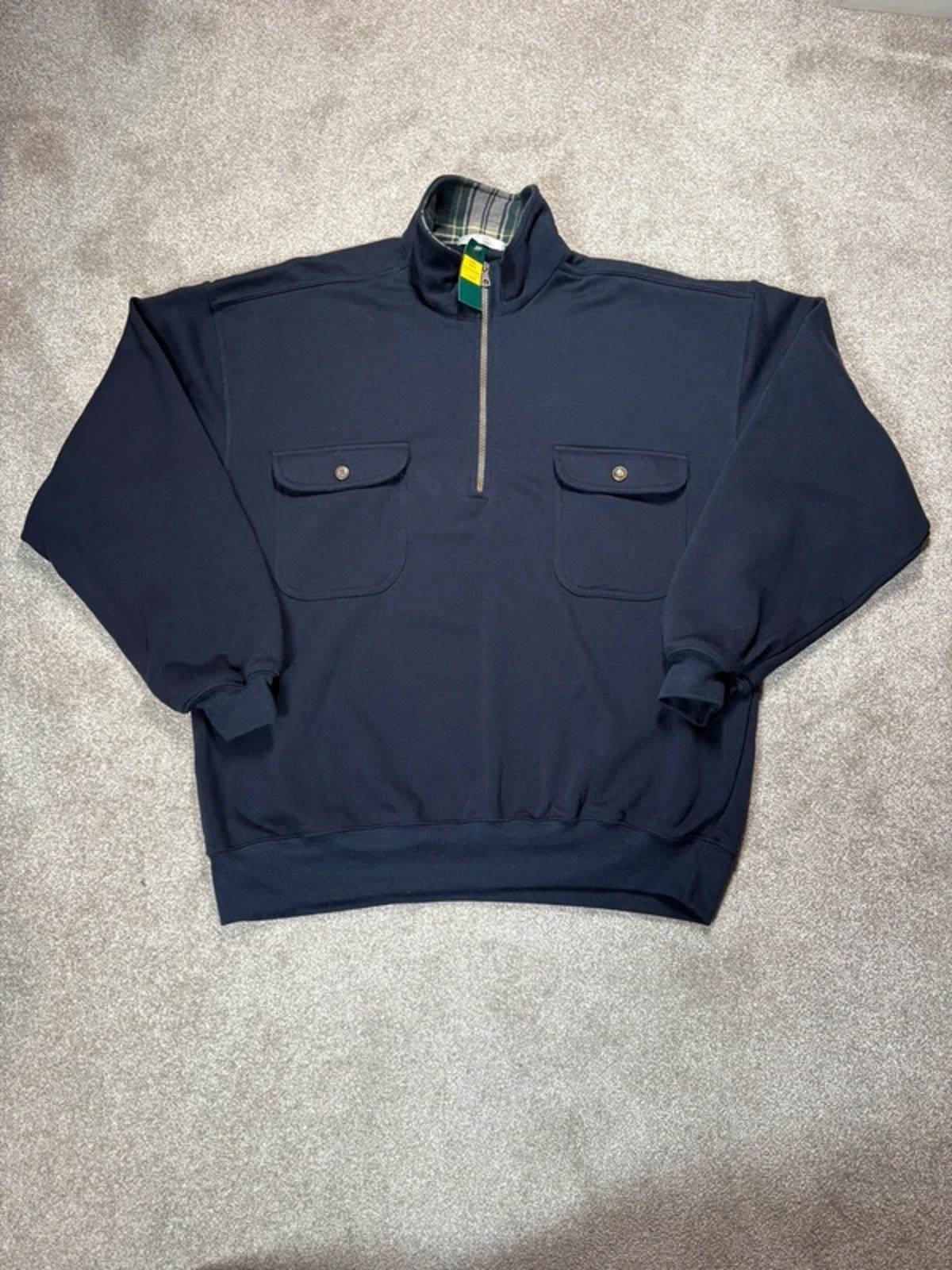 St Michael M&S Navy Quarter Zip Sweatshirt Large 90s Vintage Deadstock NWT
