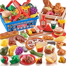 Play Food Sets for Kids Kitchen, Global Cuisine Toddler Cutting Fake Food Toy...