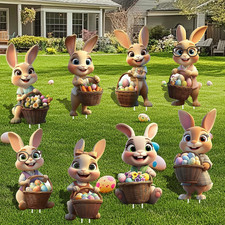 Easter Bunny Yard Signs Decorations Set of 8PCS, Cute Bunny & Egg Lawn Sgins wit