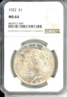 1922 Peace Silver Dollar $1 NGC MS64 Certified Cert #8669313-009
