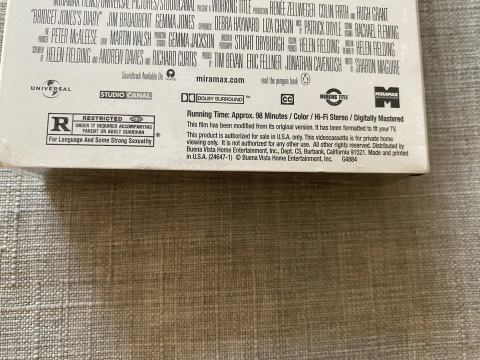 Bridget Jones's Diary VHS (2001) Renee Zellweger, H.Grant• New/Sealed Watermarks - Image 4 of 4