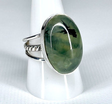 Green Prehnite Stone Ring Women's Sz 9.75 Sterling Silver Artisan India Made