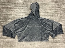 Juicy Couture Hoodie Womens Medium Gray Velour Rhinestone Cropped
