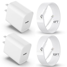 iPhone Charger Fast Charging, 2Pack USB C Block with 6 10FT, White