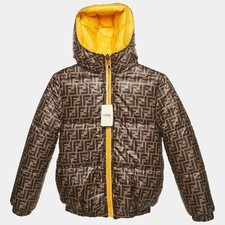 Fendi BrownYellow Zucca Nylon Reversible Puffer Jacket 9Yrs