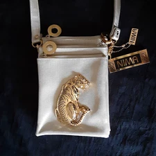 Vintage 90's NIMA 3D Gold Tiger Crossbody Purse Metallic Fabric NWT 8x6