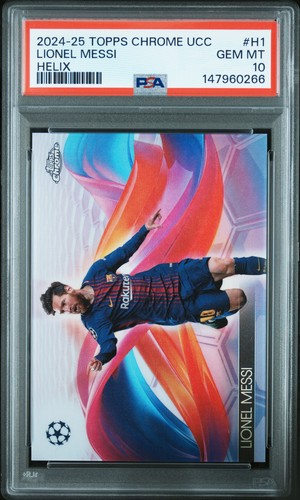 2024-25 TOPPS CHROME UEFA CLUB COMPETITIONS HELIX #H1 LIONEL MESSI PSA 10