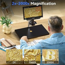 TOMLOV 4K Digital Microscope 2000X 10.1'' 52MP Entire Coin Microscope Soldering