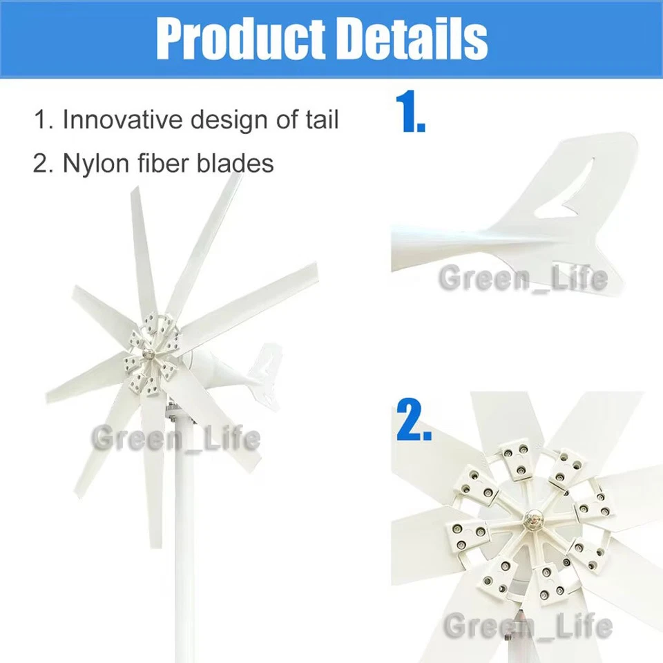 4000W Wind Turbine Generator Kit 12/24/48V 8 Blades w/Controller for Home Garden - Image 4 of 4