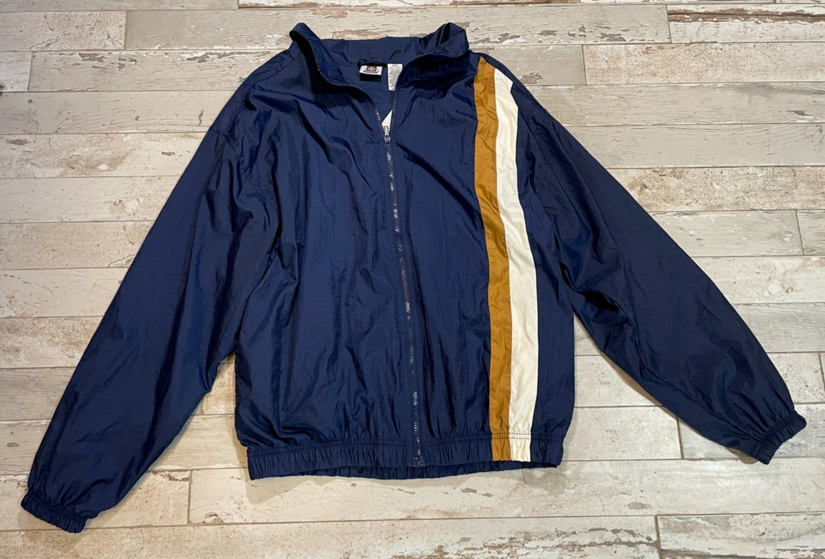 VTG Franklin Sports Jacket Men's Large Blue Stripe Windbreaker