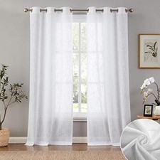 Melodieux White Linen Textured Semi Sheer Curtains 96 Inches Long for Living ...